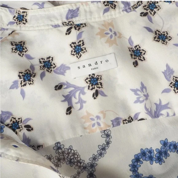 Sandro Paris Silk Heart Floral Print Drop Waist Shirt Dress Size 36 US 4 Luxury - Picture 8 of 9